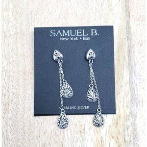 Samuel b 925 Sterling Silver Pear Shaped Dangle Drop Post Earrings